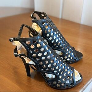 Cathy Jean Roman Cage Peep Toe Slingback Sandals Heels Size 9